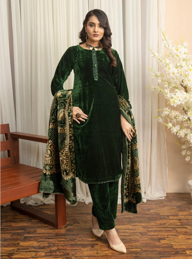 Brit 3 piece velvet with palachi shawl_5004 ladies suit B393
