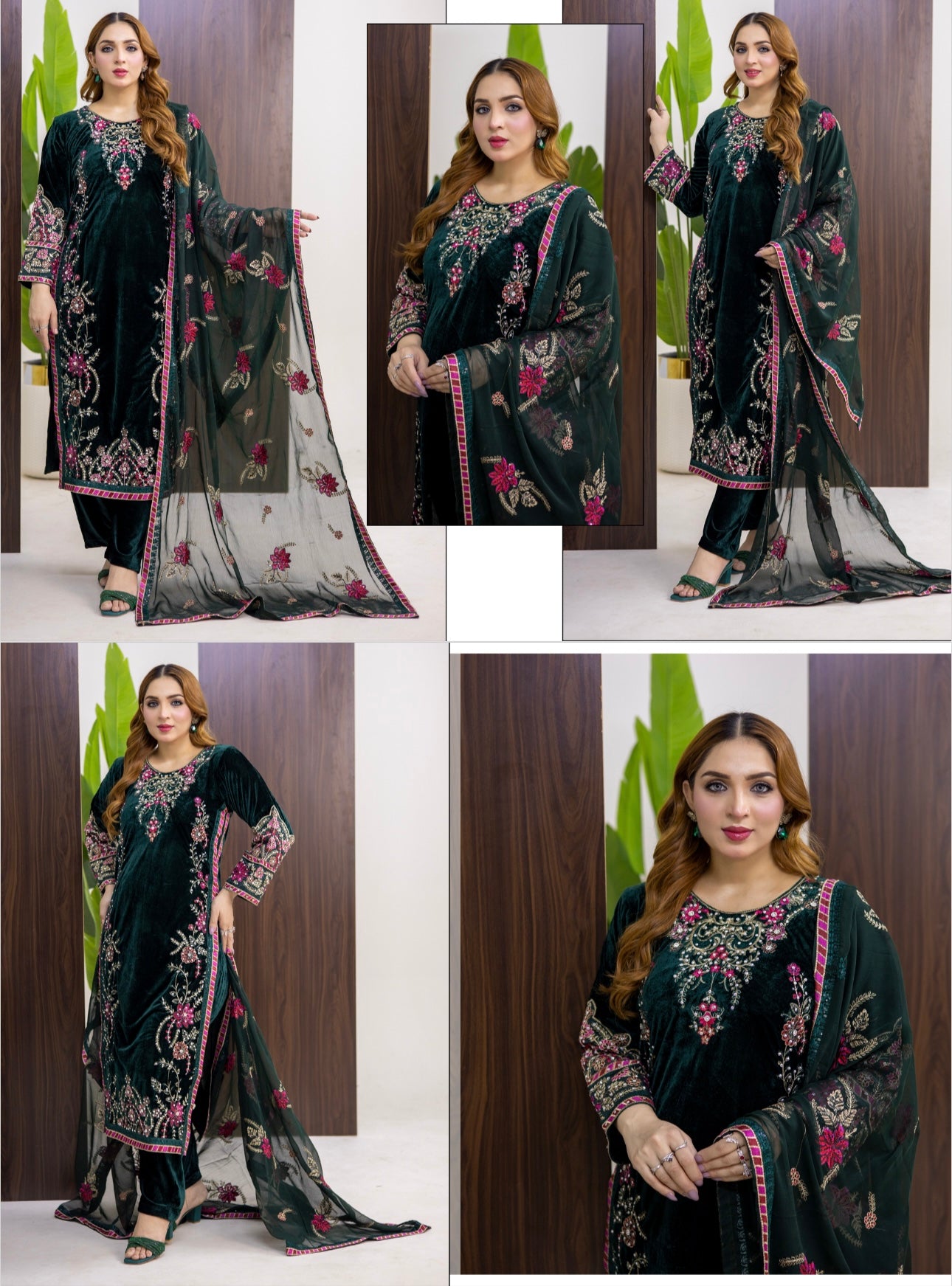 Brit 3 piece luxury Valvet_81042 Pakistani ladies suit Green B301