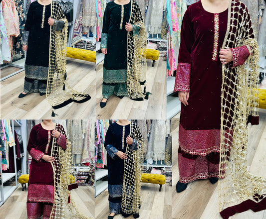 Brit 3 piece luxury Velvet with sheesh dupatta Pakistani ladies suit B318