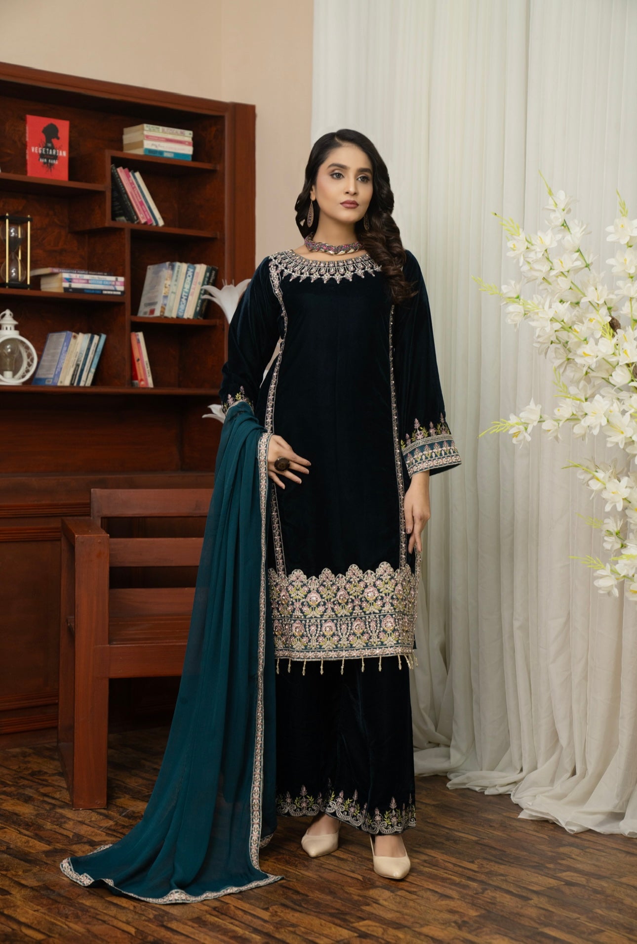 Brit 3 piece luxury Designer Valvet winter Pakistani ladies suit B317