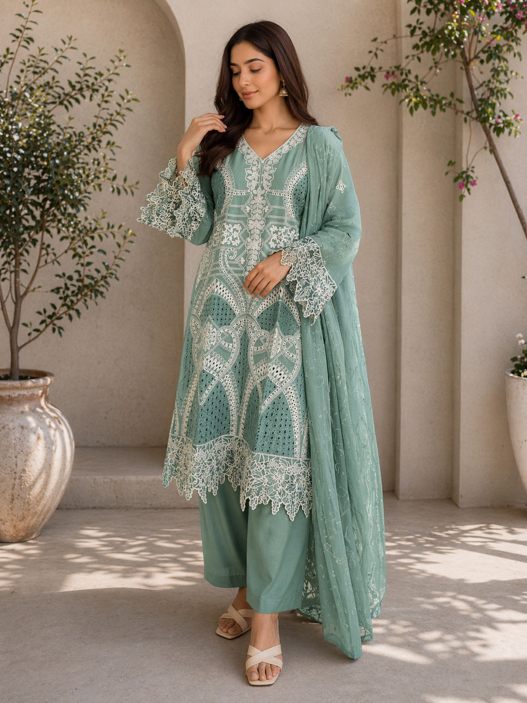 BRIT 3 piece LINEN embroidered suit B545