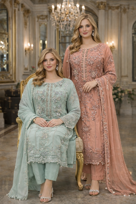 Maria B  3 piece luxury chiffon_81042 Pakistani ladies suitTeal B464