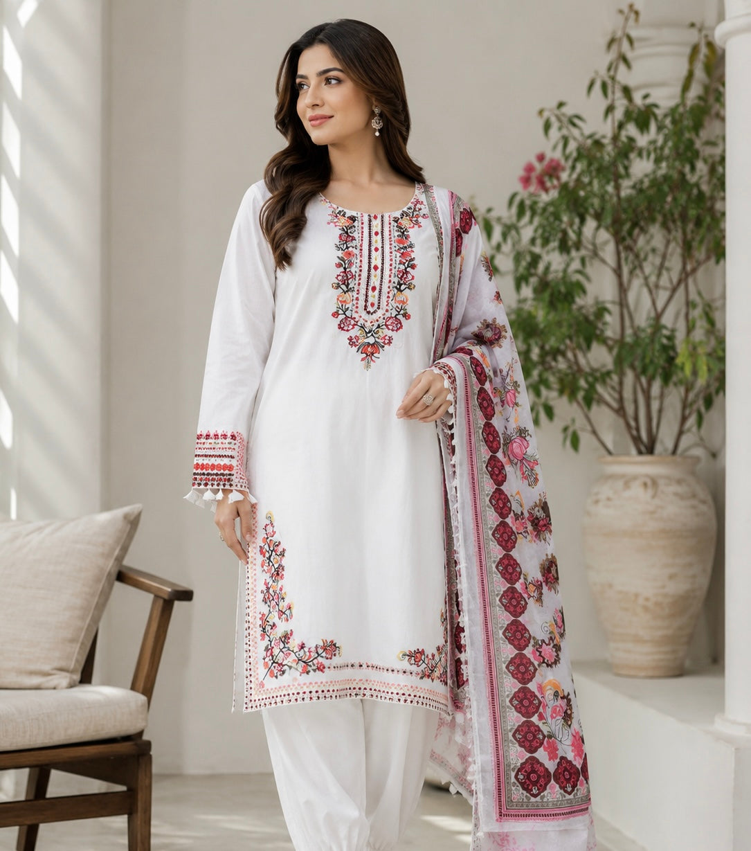 Brit 3 piece luxury cotton dress B698
