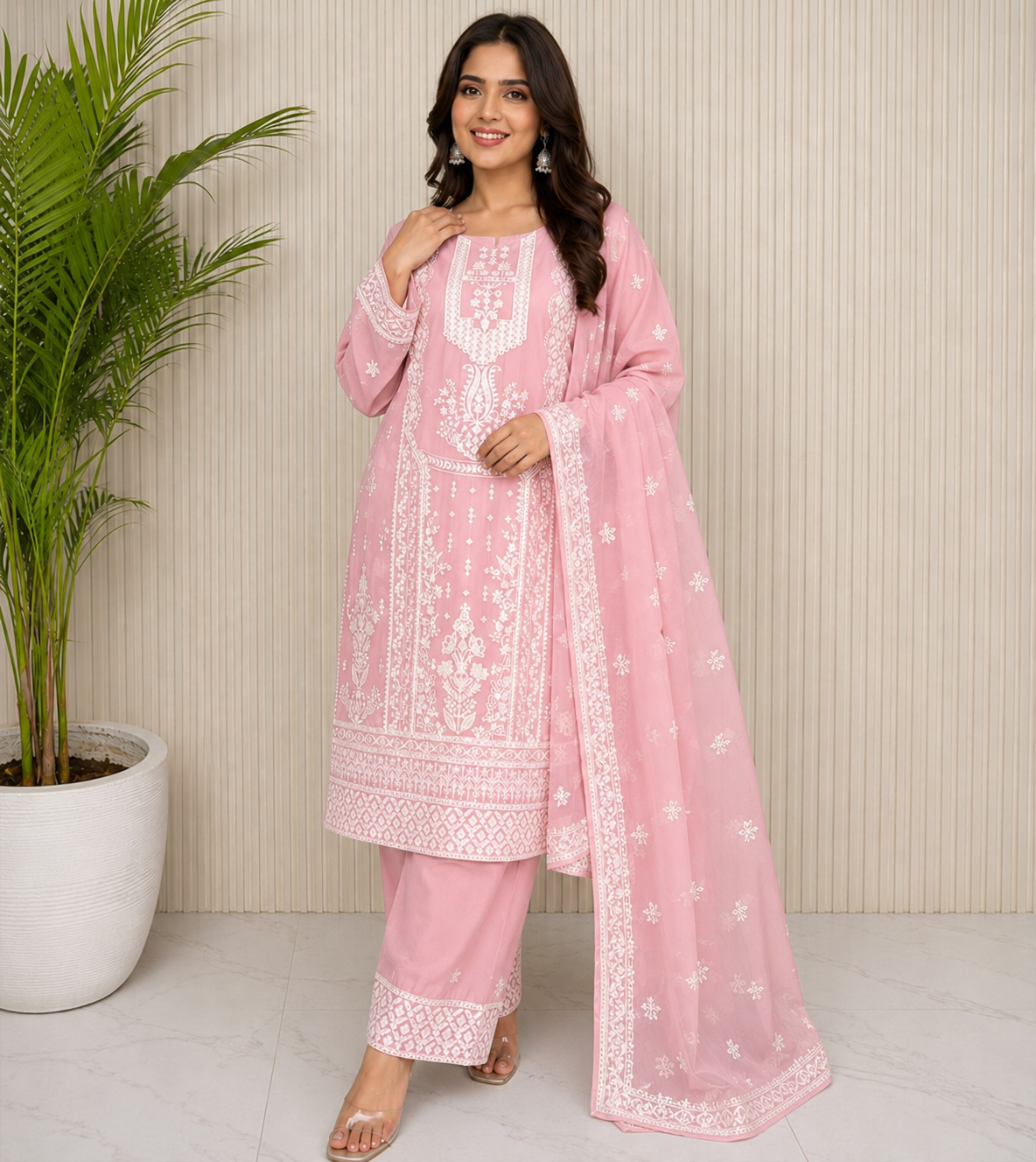 Brit 3 piece embroidered summer cotton collection ladies dress B625
