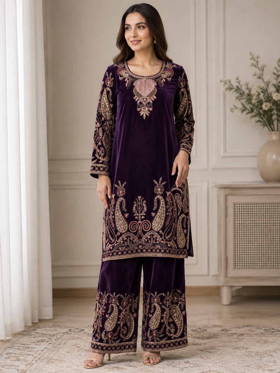 ETHINIC INSPIRED 2 piece designer Micro Valvet collection ladies dress B736