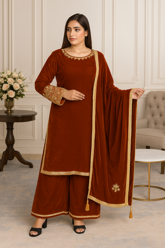 Brit 3 piece luxury 11000 Valvet with Valvet shawl_81042 Pakistani ladies suit  B283