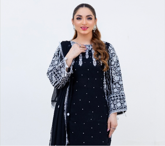 Brit 3 piece chiffon _8094 Black ladies suit B77