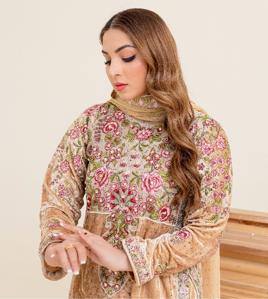 Brit 3 piece velvet_6044 ladies and kids suit gold B4