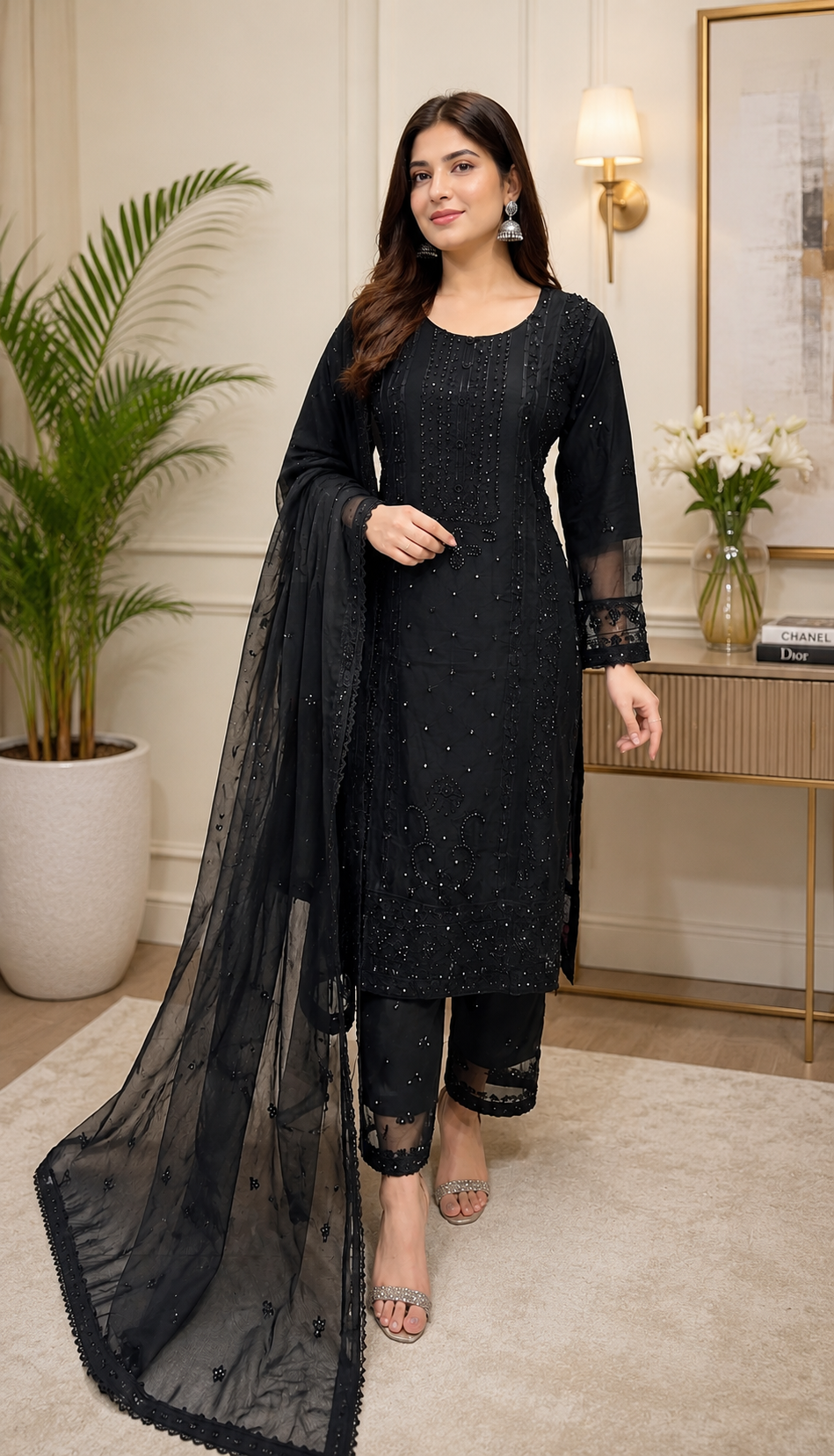 BRIT 3 piece embroidered chiffon ladies dress B616