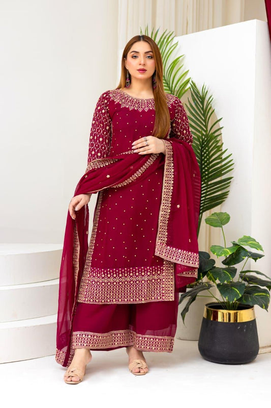 Brit 3 piece chiffon _81042 Pakistani ladies suit majenta B233