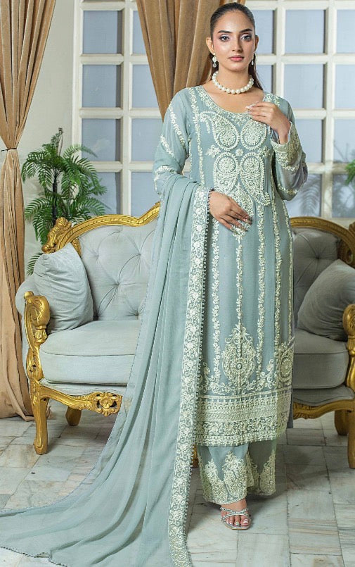 BRIT 3 piece embroidered chiffon ladies dress B618
