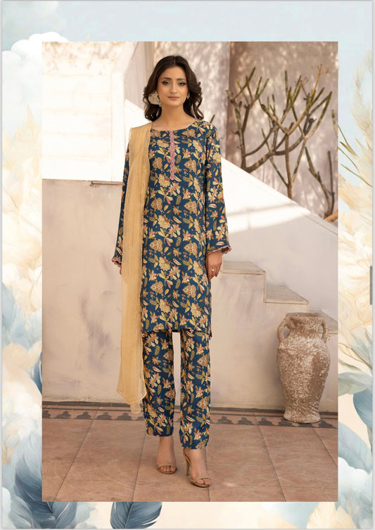 Mairyah print linen 3 piece_4038 Pakistani suits for ladies B263