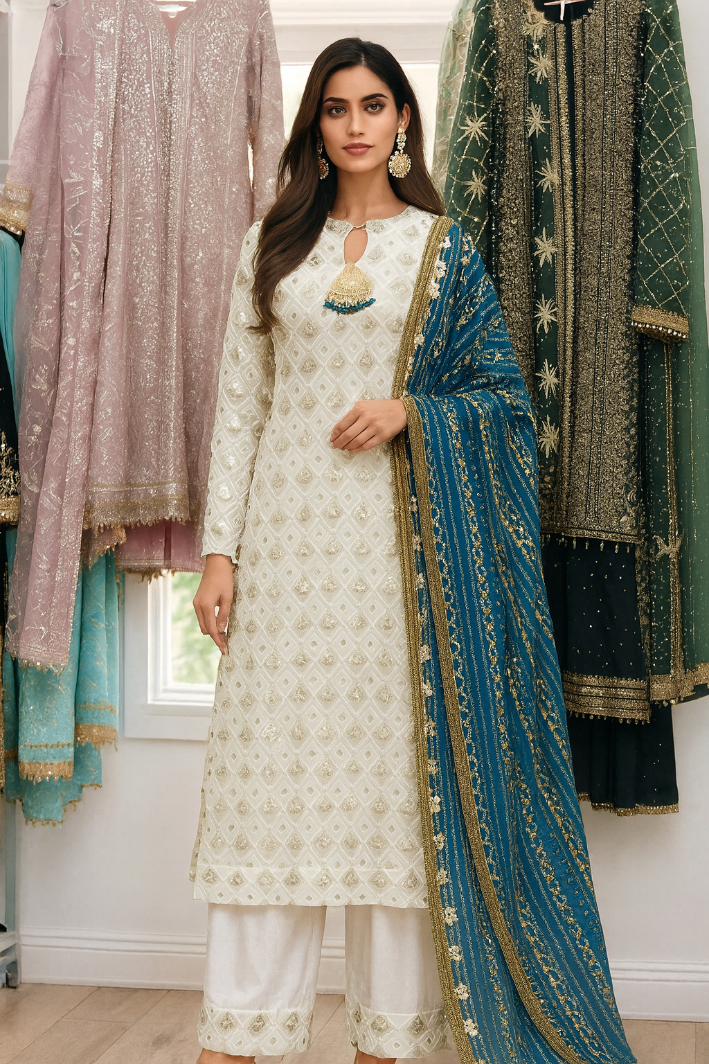 Brit 3 piece luxury chiffon _81042 Pakistani ladies suit Teal B226