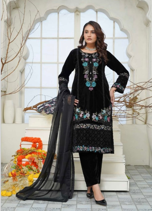 Brit 3 piece luxury Valvet_81042 Pakistani ladies suit Teal, Pink B300