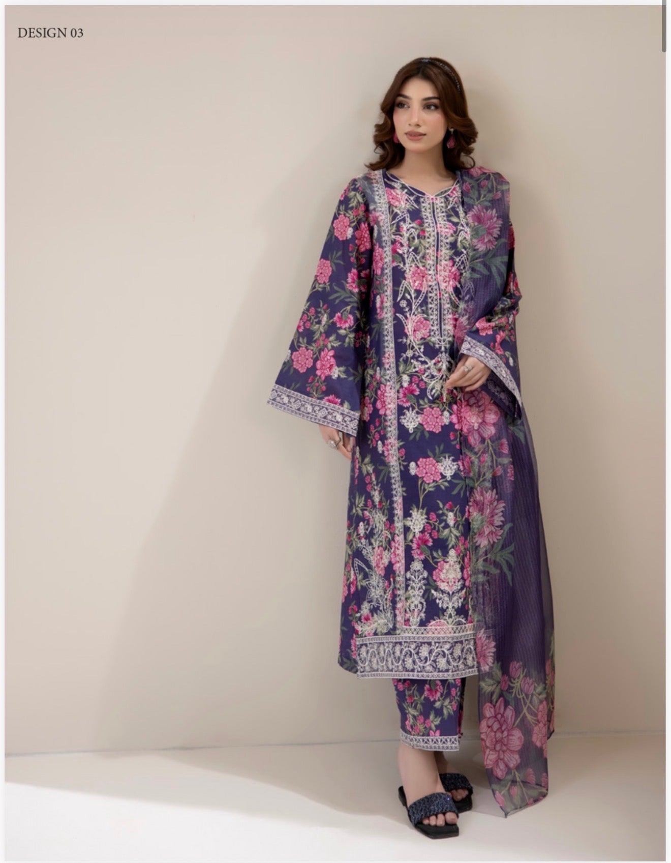 Adan Liba’s 3 piece Lawn cotton original designer embroidered ladies dress B613