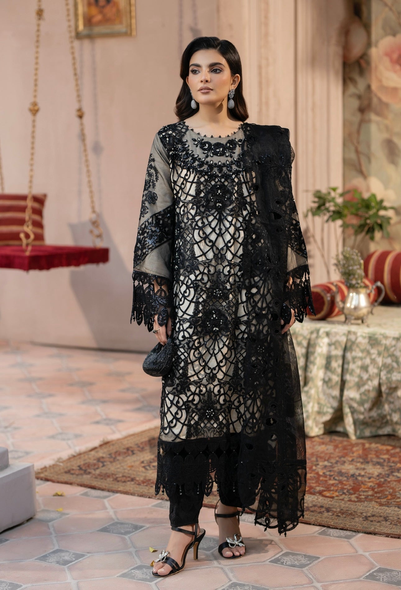 Maria B inspired 3 piece embroidery party wear B309