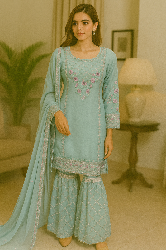 Brit 3 piece chiffon mother and daughter _8097 sky blue B172