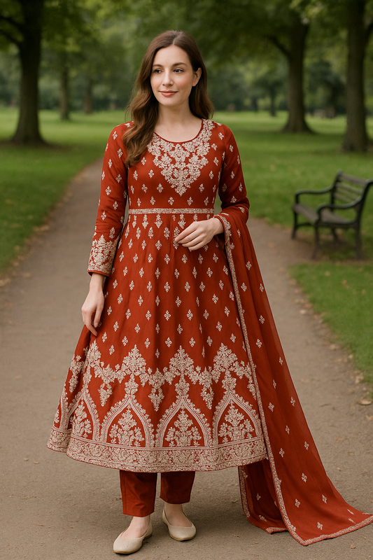 Brit 3 piece luxury chiffon Maxi_81042 Pakistani ladies suit Burn orange B255