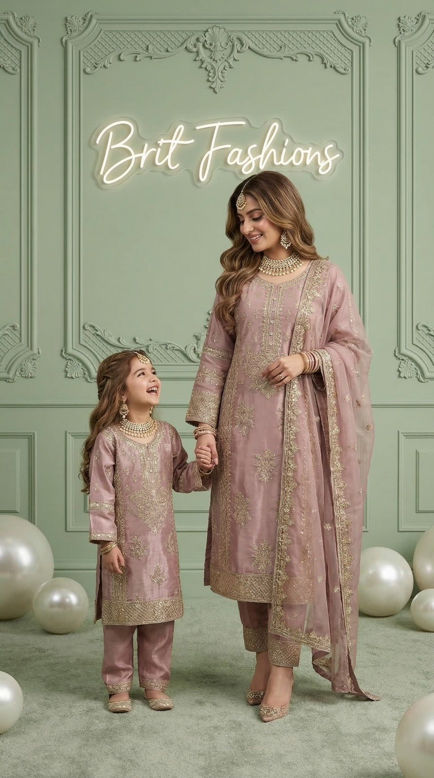 BRIT 3 piece Mother and daughter luxury silk _81042 Pakistani ladies suit B528