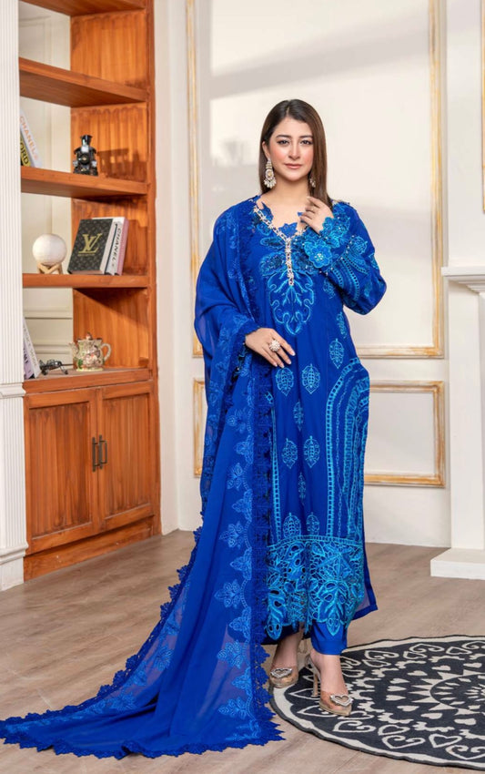 Maria B inspired 3 piece luxury chiffon _81042 Pakistani ladies suit Black B302