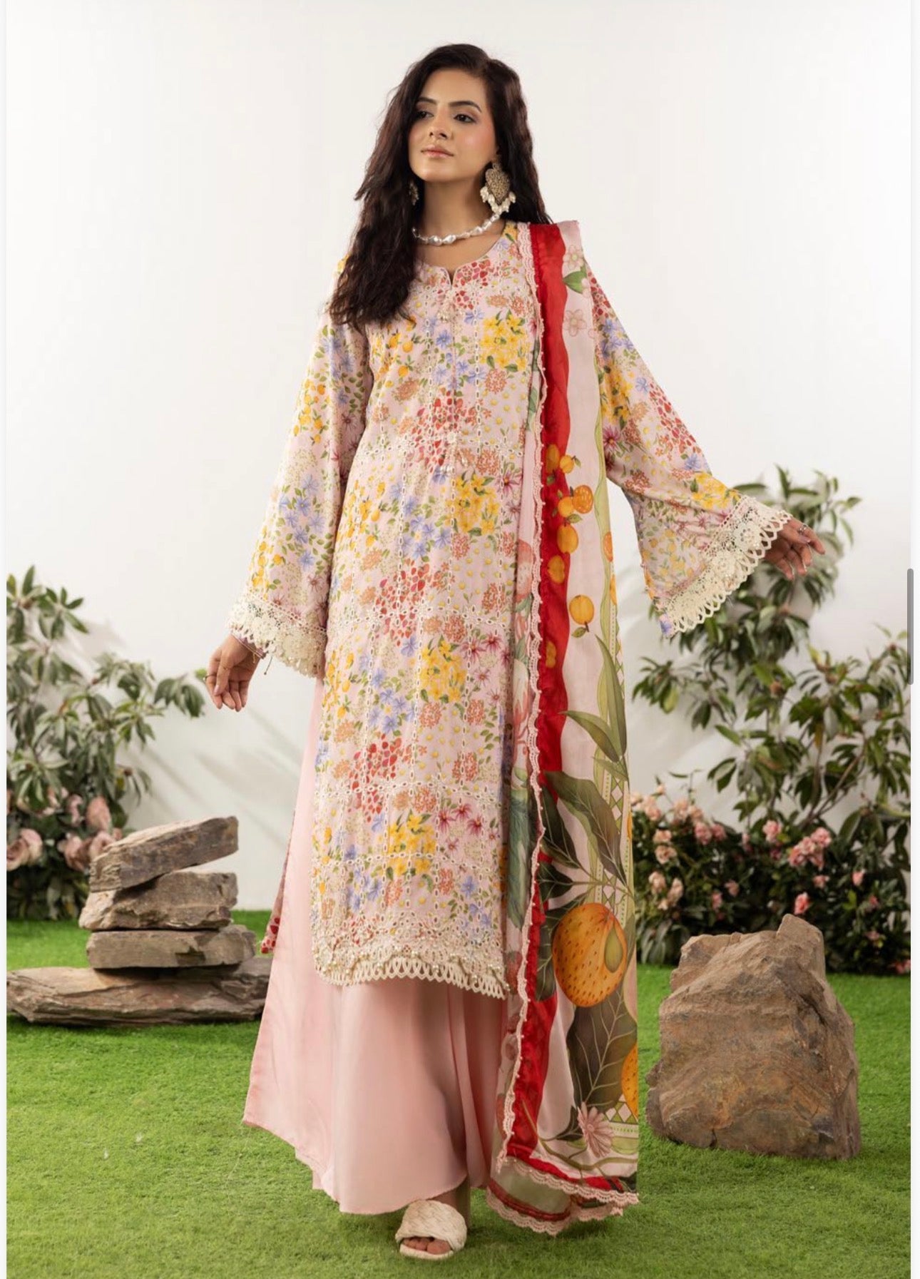 M print Inspired 3 piece embroidery cotton chickenKari 81042 Pakistani ladies suit B520