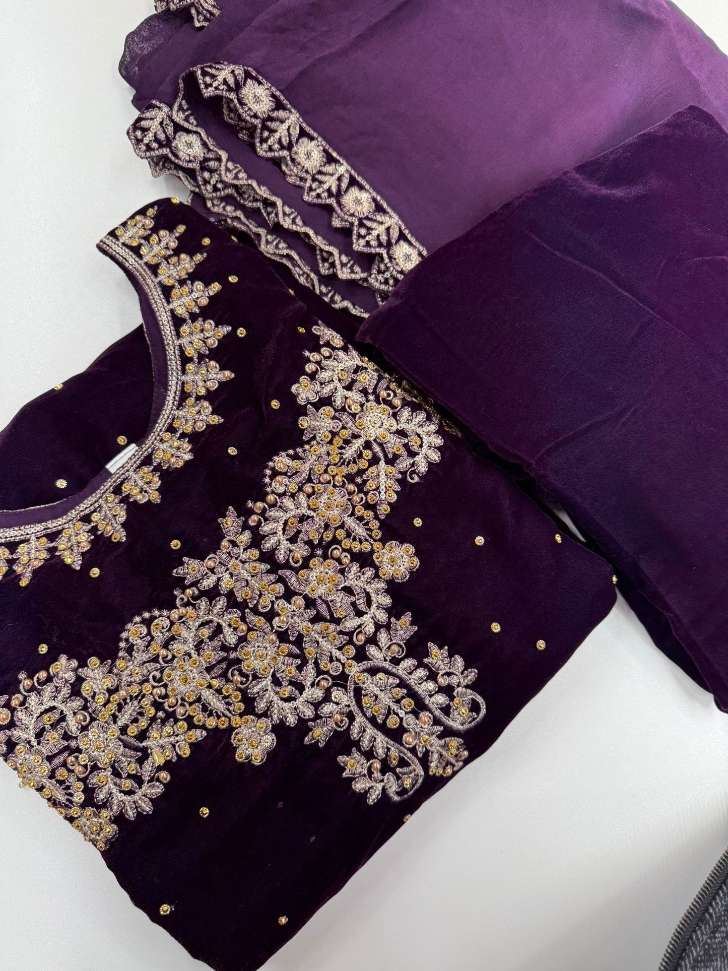 Brit 3 piece Mother and daughter velvet_5004 ladies suit N2