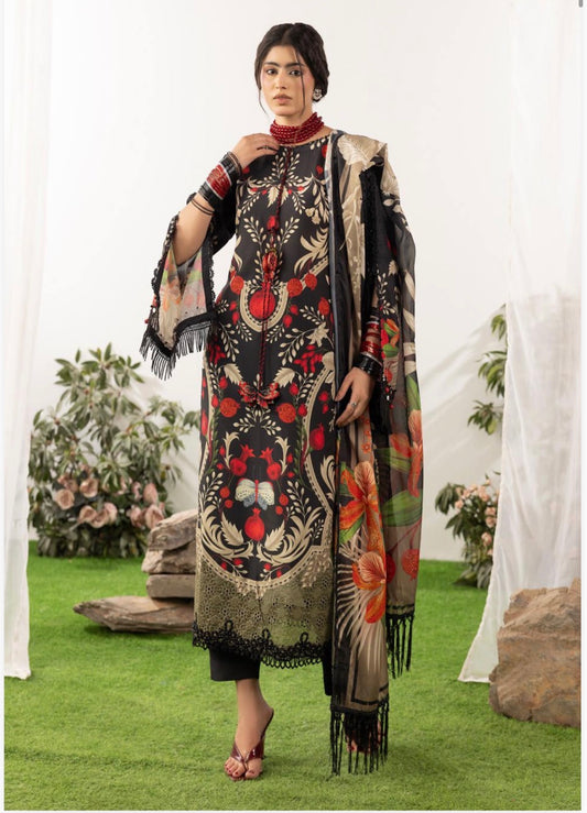 M print Inspired 3 piece embroidery cotton chickenKari 81042 Pakistani ladies suit B520