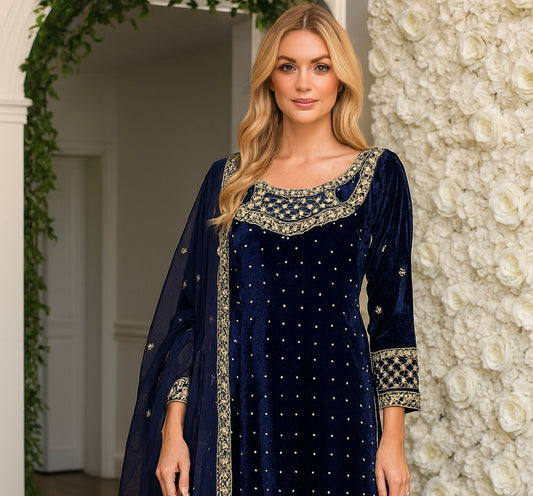 Brit 3 piece velvet_7020 ladies suit navy B3