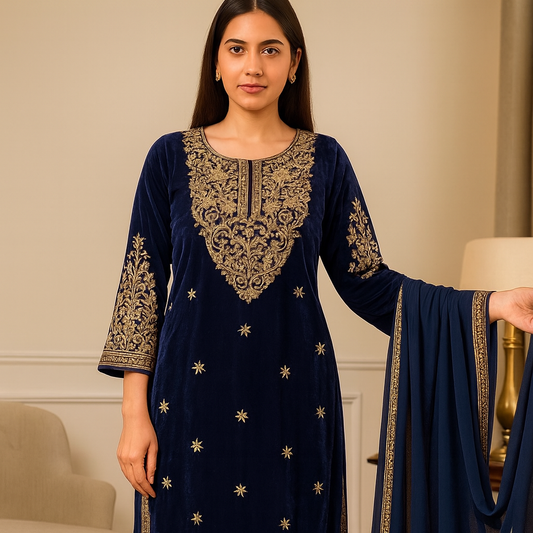 Brit 3 piece velvet_7057 ladies suit navy B49