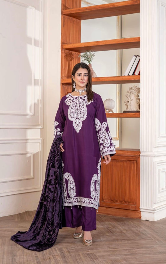 Brit 3 piece Dhanak with plachi shawl_81042 Pakistani ladies suit B298