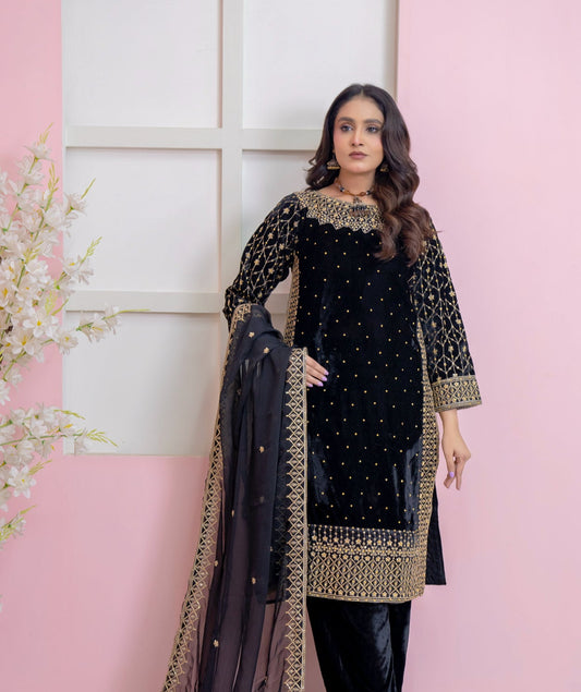 Brit 3 piece luxury VALVET Pakistani ladies Winter collection suit B401