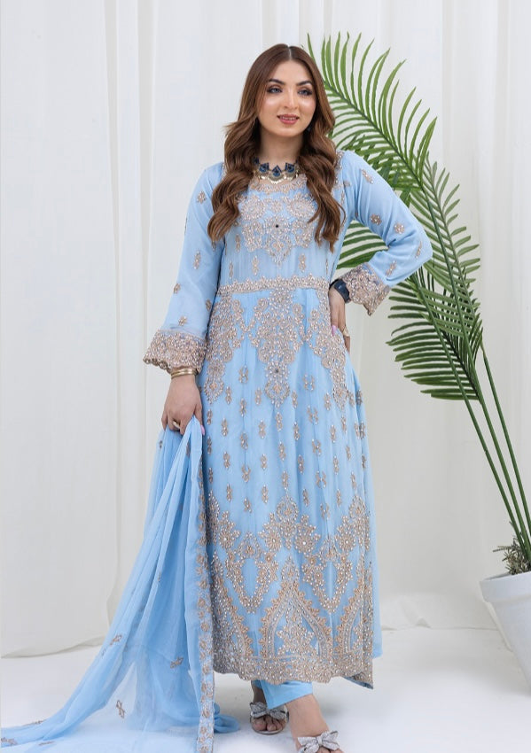 Brit 3 piece chiffon mother and daughter _100225 ice blue ladies suit B139