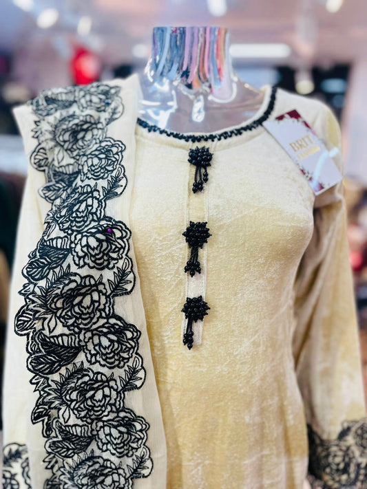 Brit 3 piece velvet_6004 Pakistani ladies suit cream B1