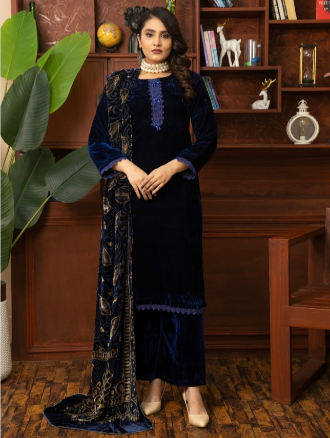 Brit 3 piece velvet with palachi shawl_5004 ladies suit B393