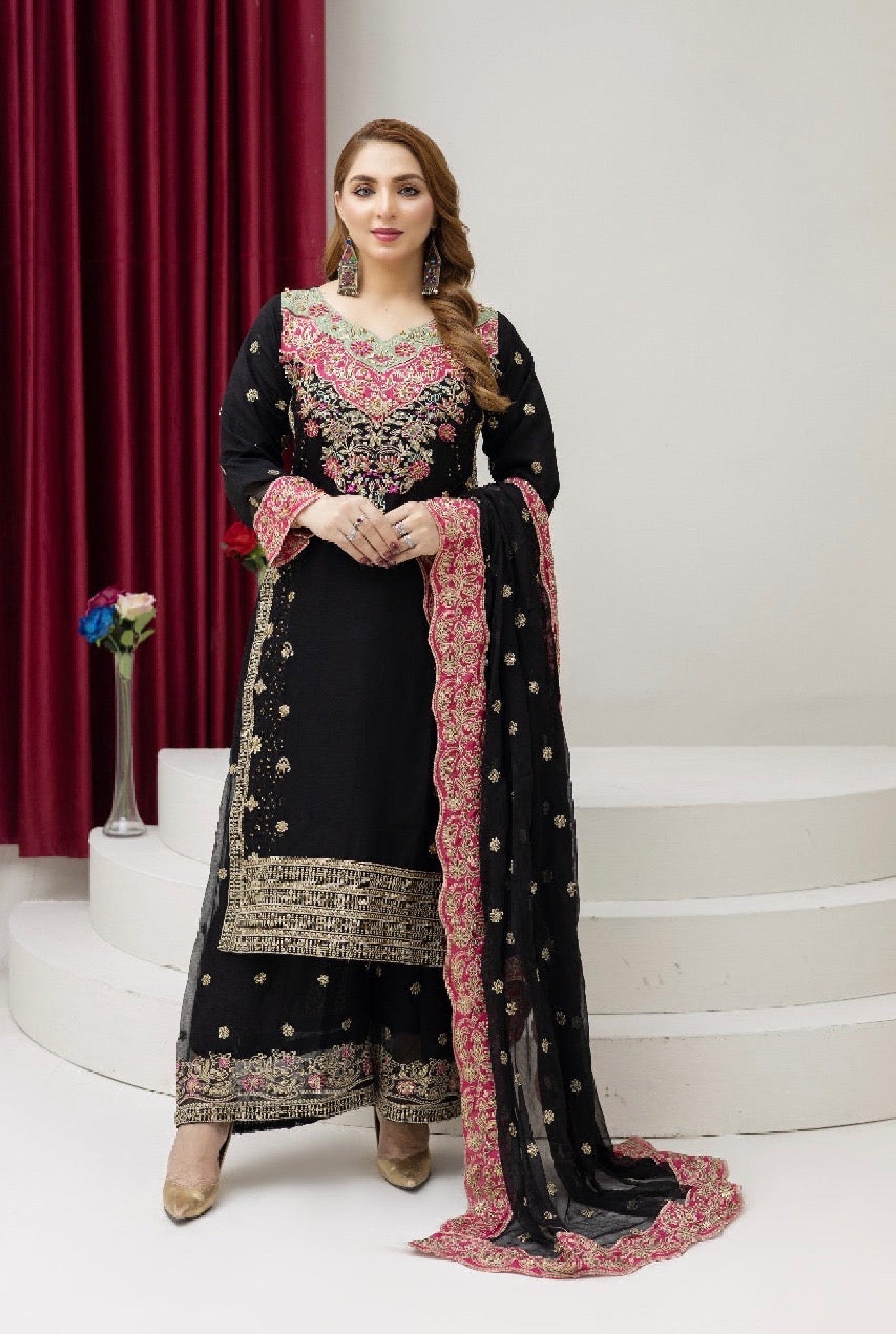 Asim Jofa inspired 3 piece chiffon ladies dress B596