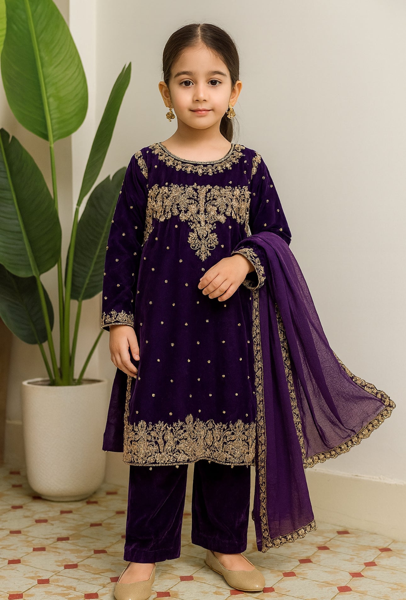 Brit 3 piece Mother and daughter velvet_5004 ladies suit N2