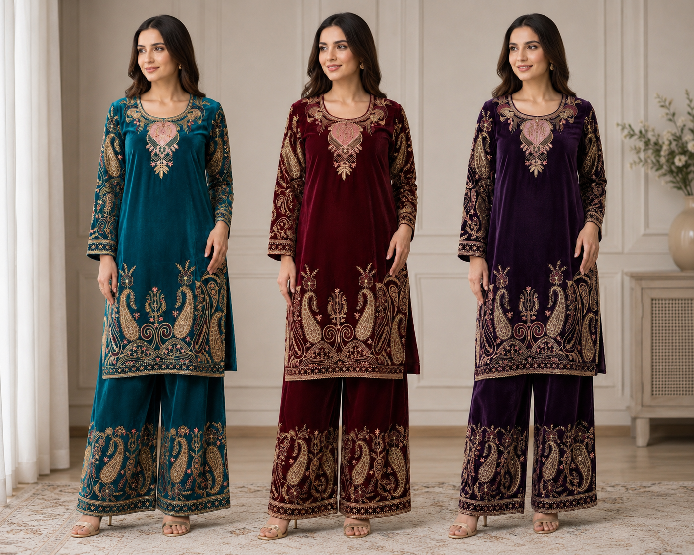 ETHINIC INSPIRED 2 piece designer Micro Valvet collection ladies dress B736
