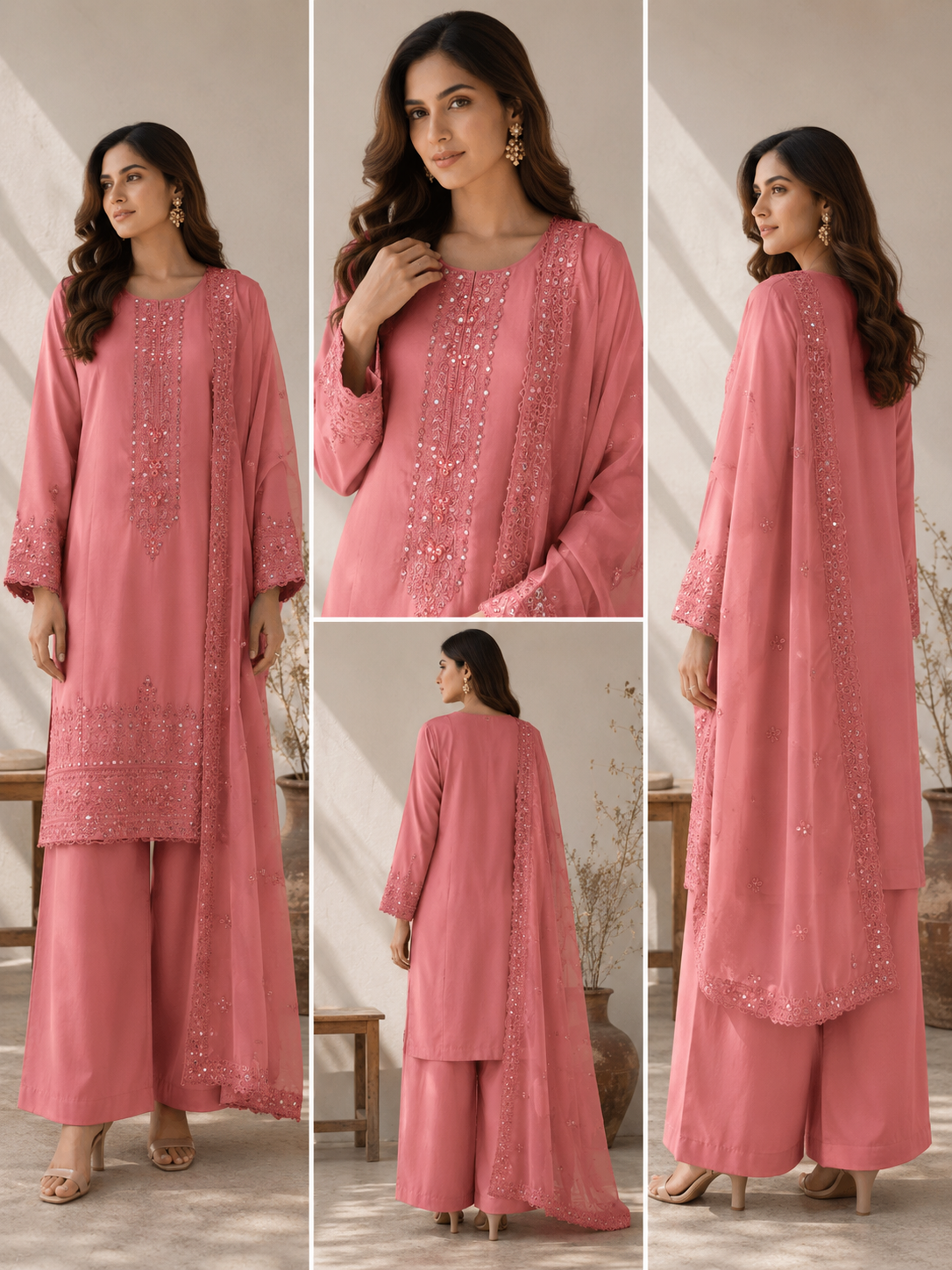 Brit 3 piece ladies embroidered Linen collection B590