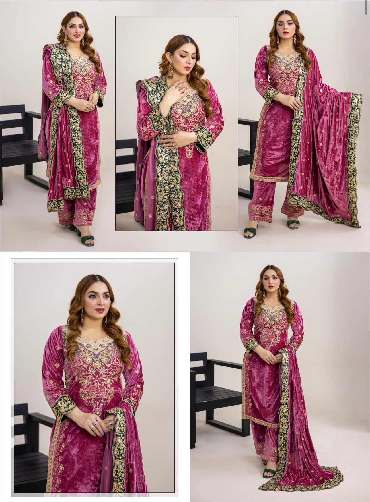 Brit 3 piece luxury Valvet_81042 Pakistani ladies suit pink B293