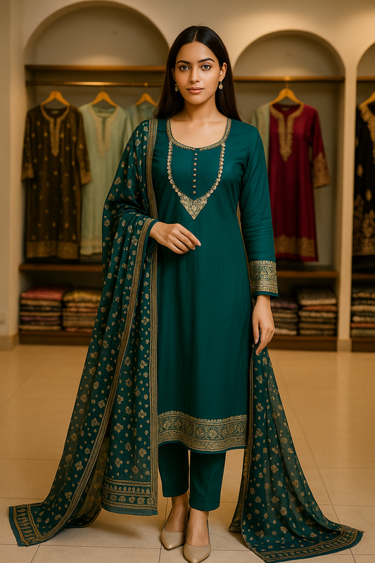 Brit Posh 3 piece linen _81042 Pakistani ladies suit Teal B232