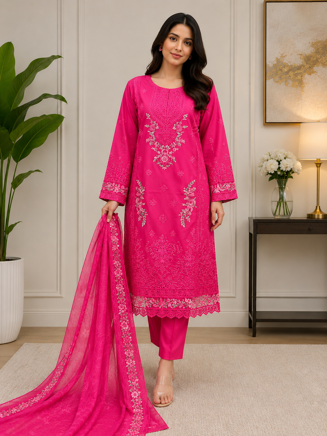 BRIT 3 piece embroidery COTTON ladies dress B614