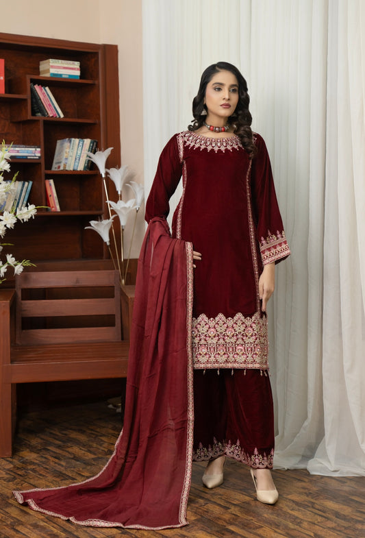 Brit 3 piece luxury Designer Valvet winter Pakistani ladies suit B317