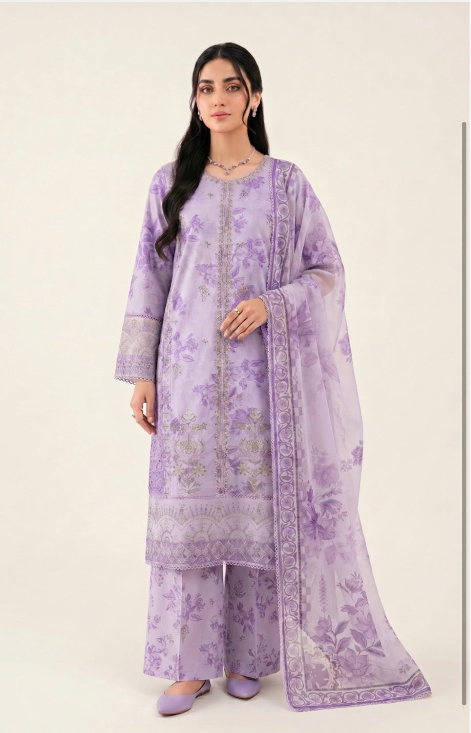 KHADI 3 piece embroidery lawn ladies dress B609