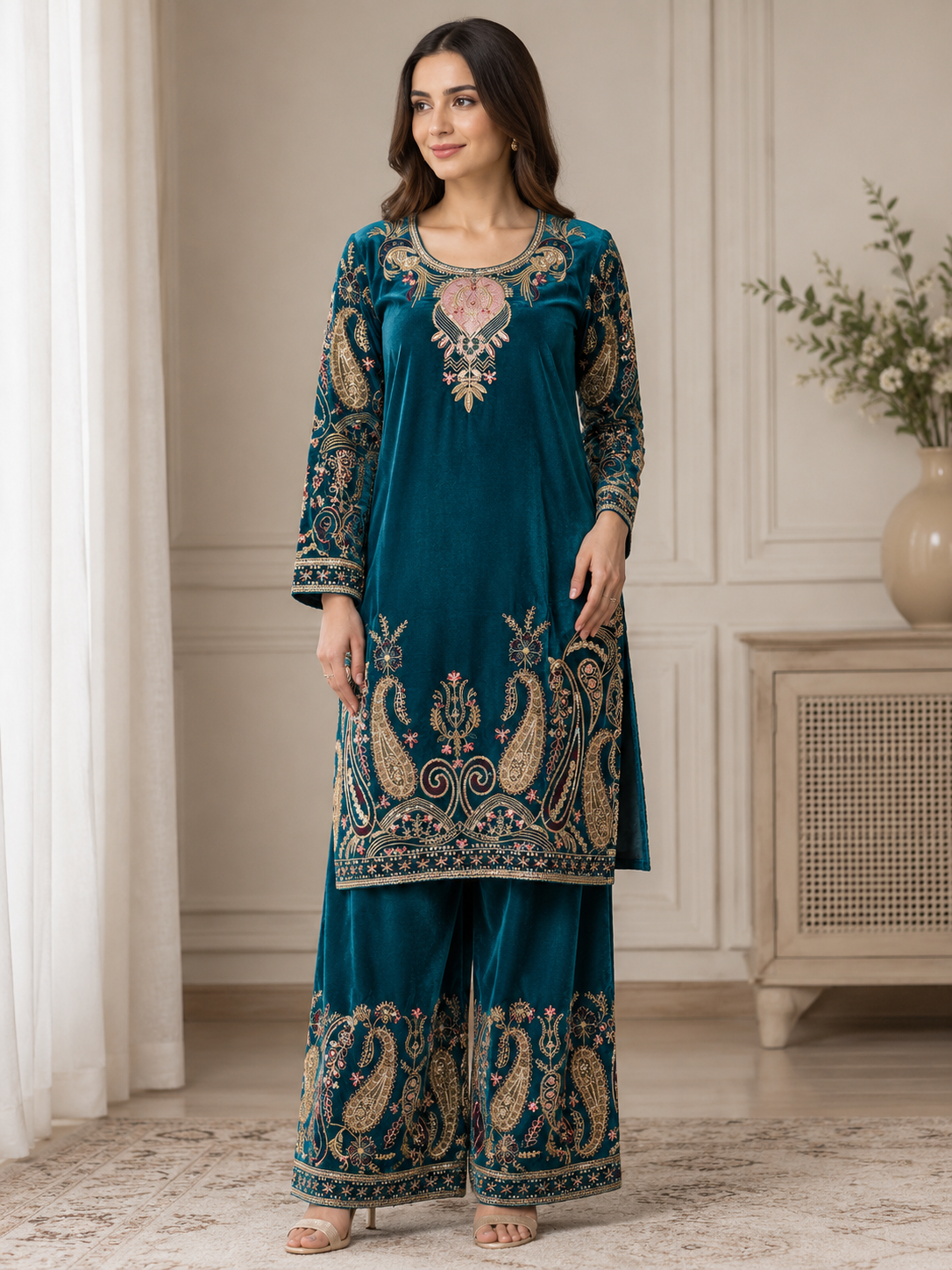 ETHINIC INSPIRED 2 piece designer Micro Valvet collection ladies dress B736