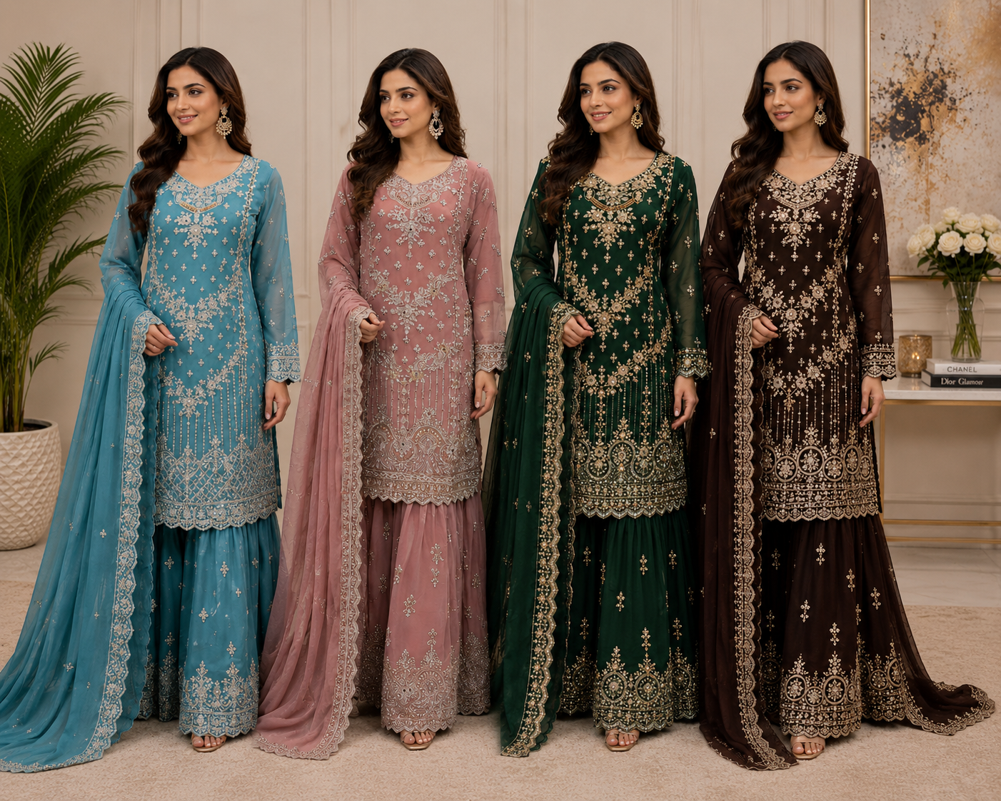 Mother and daughter 3 piece chiffon 81042 Pakistani ladies suit B615