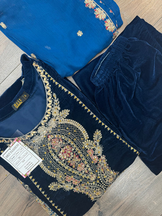 Brit 3 piece luxury Designer Valvet winter Pakistani ladies suit B320
