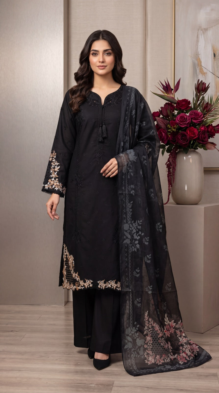 BRIT 3 piece embroidery cotton ladies dress B607