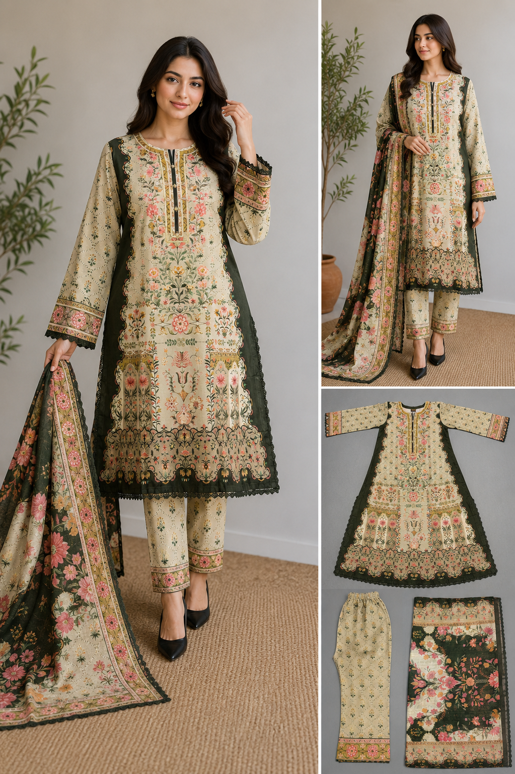 Brit 3 piece embroidered summer cotton collection ladies dress B629