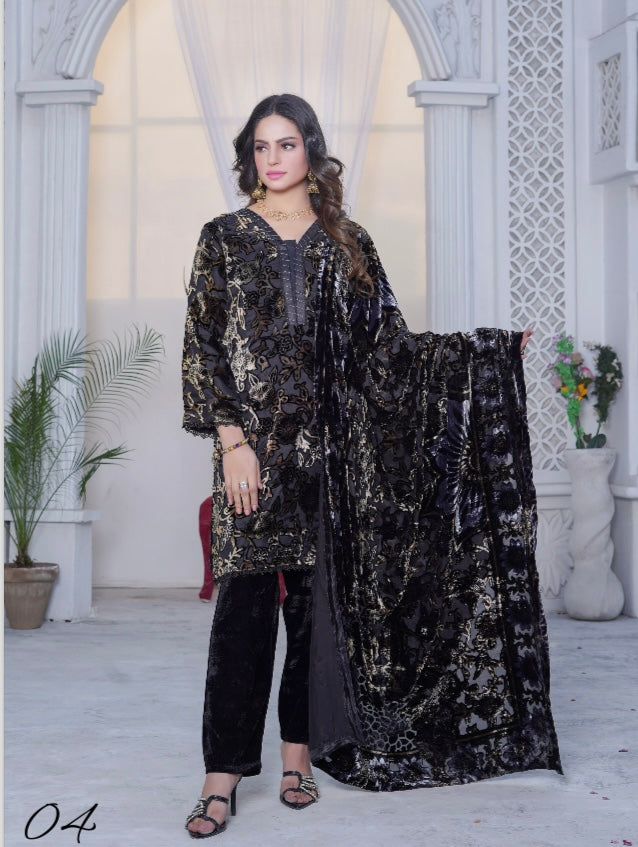 Brit 3 piece Micro Palachi Pakistani ladies Winter collection suit B415