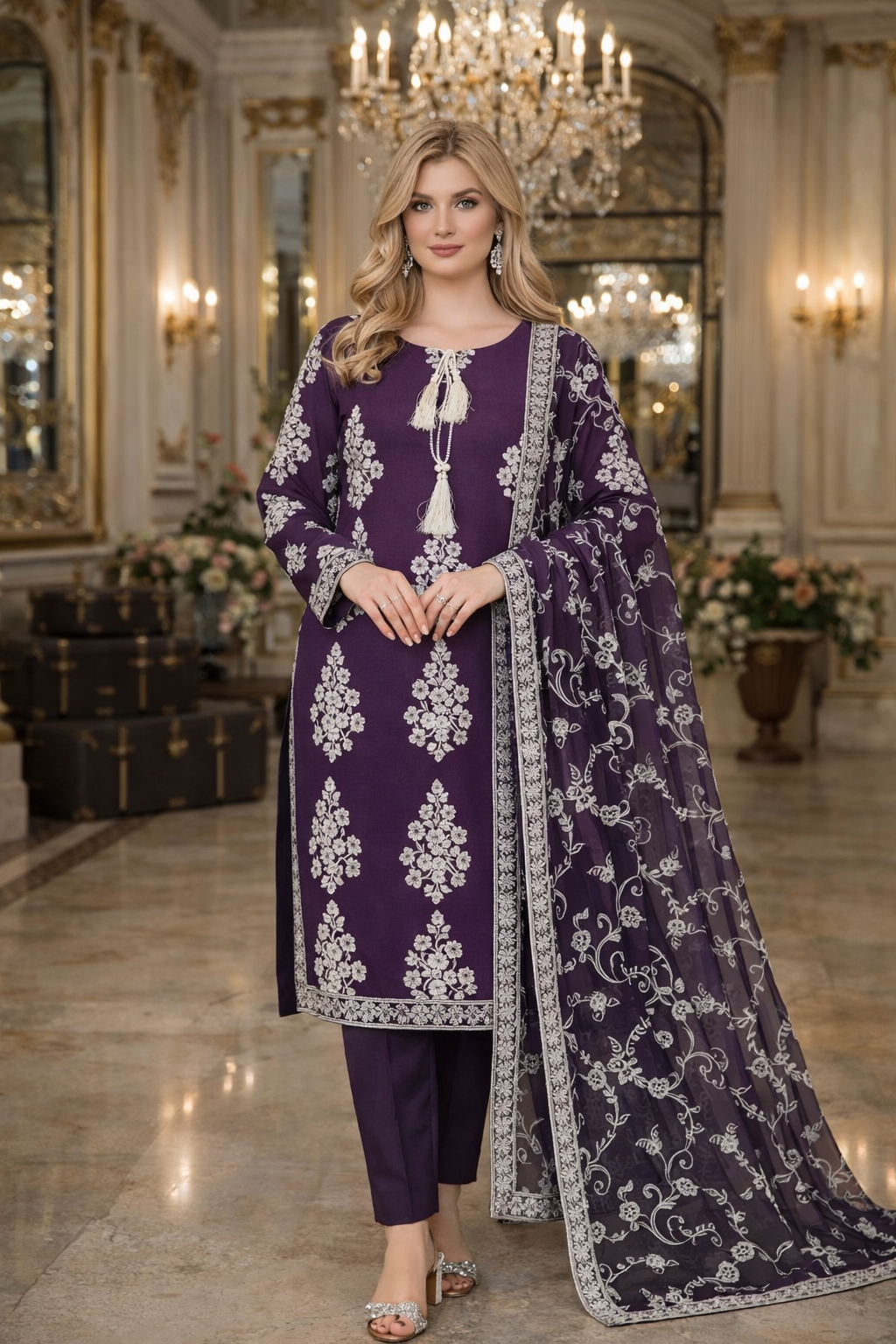 Brit 3 piece Chiffon _81042 Pakistani ladies suitTeal B462